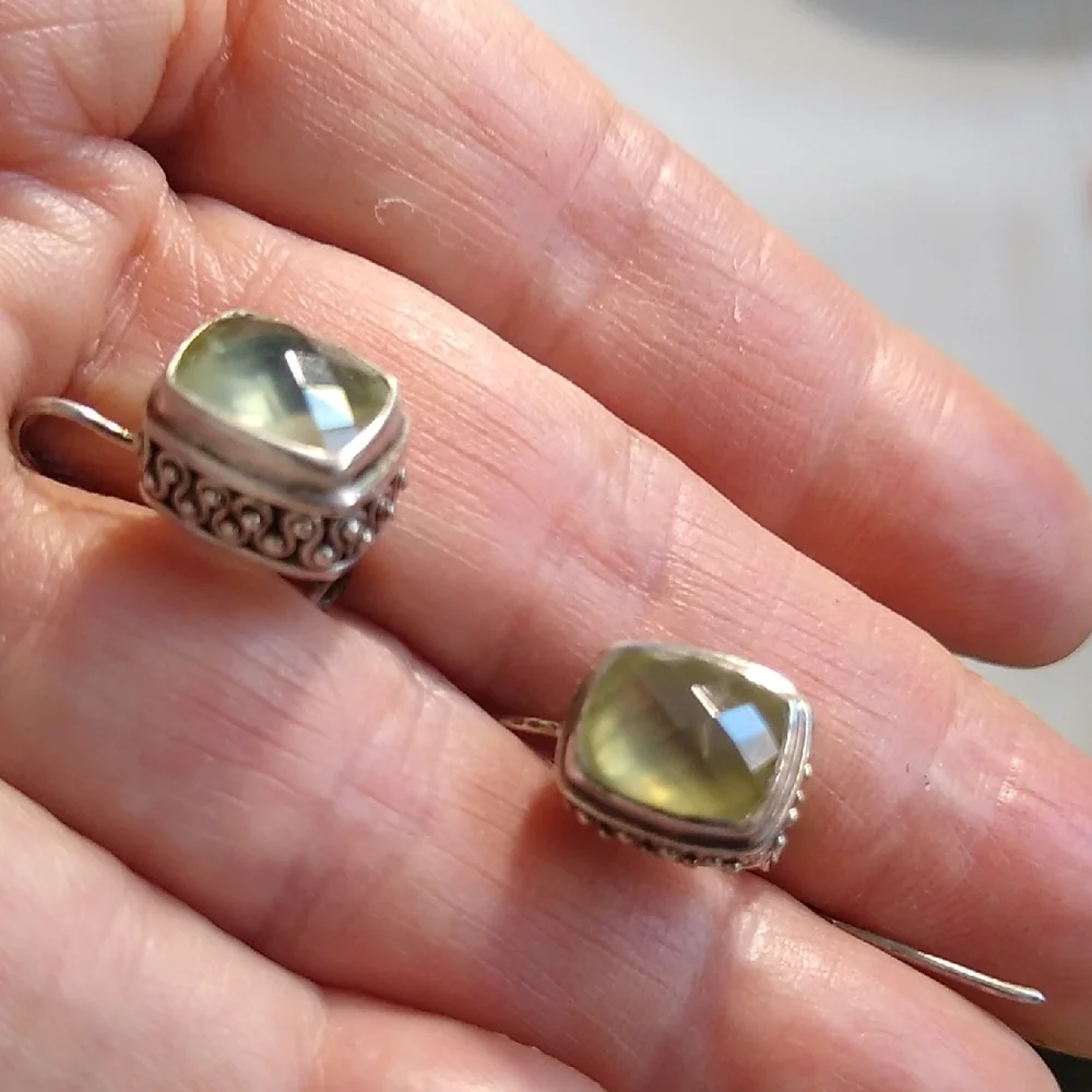 Pale Green Faceted Silver Drop Earrings - Picture 8 of 12